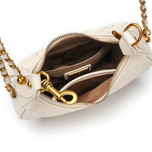 GELANNI – Veneta Bag for Women & Girls, Premium PU Handbag, Comes with Adjustable & Detachable Gold Chain, An Ideal Gift for Female -Off White